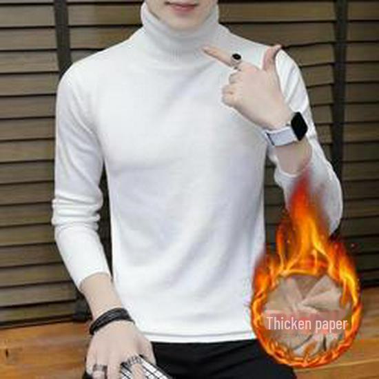 Мужской корейский облегающий свитер с высоким воротом - однотонная вязка для осени и зимы