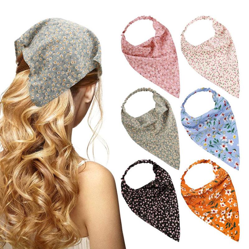 Summer Printting Hair Scarf Scrunchies Vintage Triangle Bandanas Hairband Headband Elastic Hair Bands Headwrap Hair Accessories