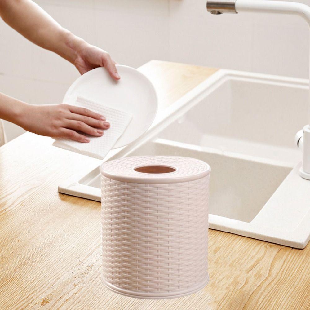 Beige/Dark Brown Simulation Rattan Tissue Storage Box Decorative Roll Paper Rack Container Kitchen