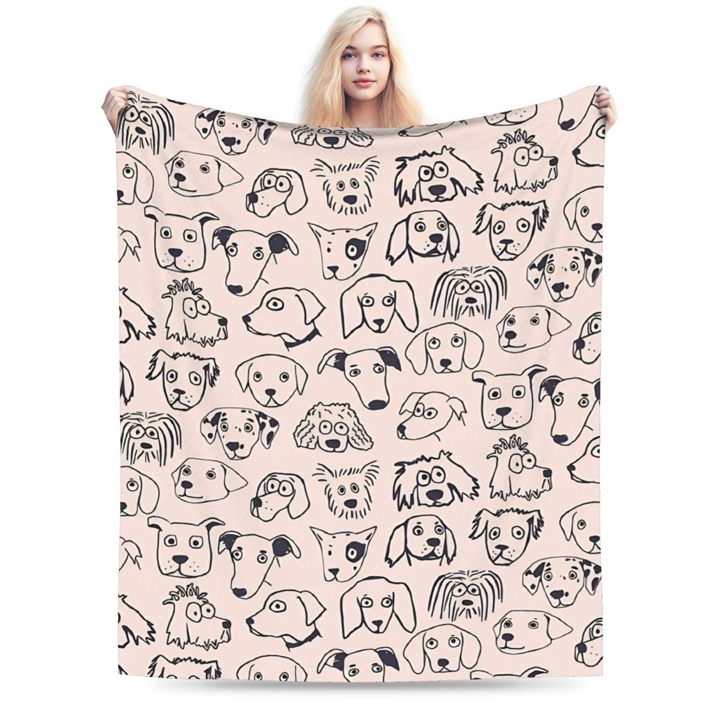 Retro Vintage Art Cute Dogs Warm Soft Blanket Kids Adult Plush Throw Blanket Novelty Outdoor Flannel Bedspread Sofa Bed Cover