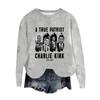 Women's Fashion Round Neck Pullover Top Long Sleeve Tee Printed Sweatshirt