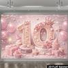Двумерный плоский баннер Фон для 10-летнего юбилея - Розовые шары, блестящая цифра "10" и узор с короной