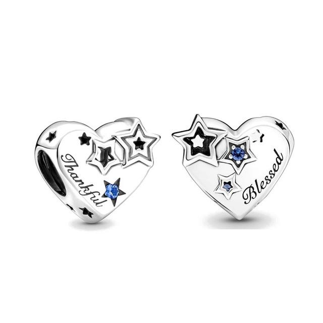 Summer New 925 Sterling Silver Thankful Heart & Stars Flower Beads Fit Fashion Charms Bracelet Jewelry Women Acessories