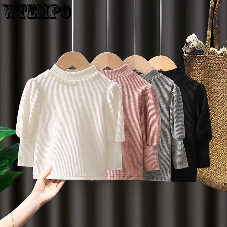 Girls' Base Shirt Children's T-shirt Knitted Long Sleeve Top Spring Wear