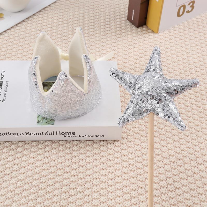 Ins Baby Shower Girl Glitter Pink Crown Boy Birthday Party Headwear Stage Performance Headband Star Fairy Stick