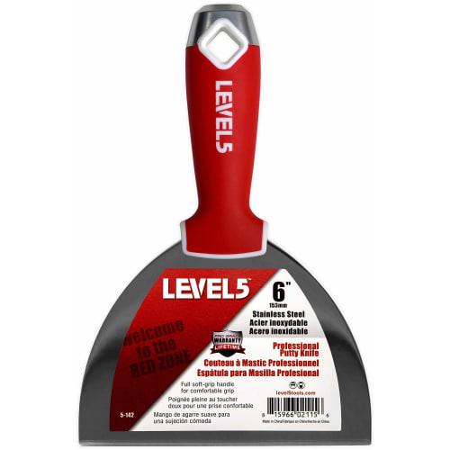 LEVEL5 15cm (6") Soft Grip Stainless Steel Drywall Joint Knife/Spatula, Professional Comfort Finishing Tool with Metal Hammer Head for Sheetrock, Zipl