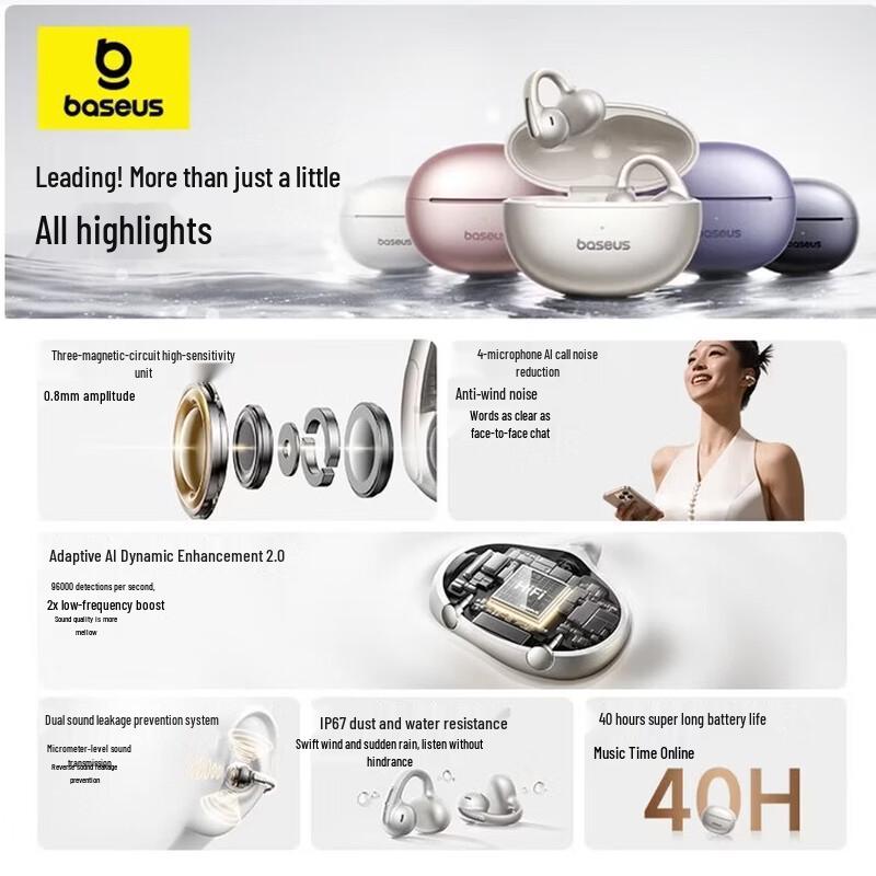 Baseus MC1 Pro AI Translation Open-Ear Clip-On Bluetooth Earbuds