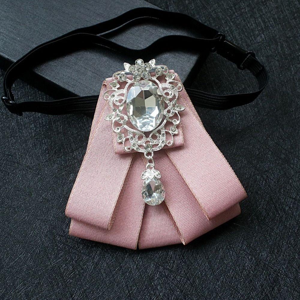 Polyester Rhinestone Bow Tie Solid Color Shirt Collar Luxury Ribbon Bow Tie Daily