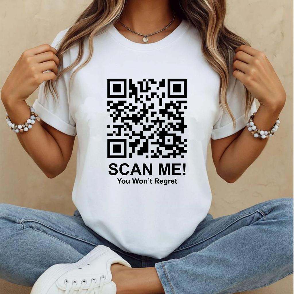 Футболка с QR-кодом "Сканируй меня", Футболка со сканируемым QR-кодом, Смешная футболка с кодом быстрого реагирования