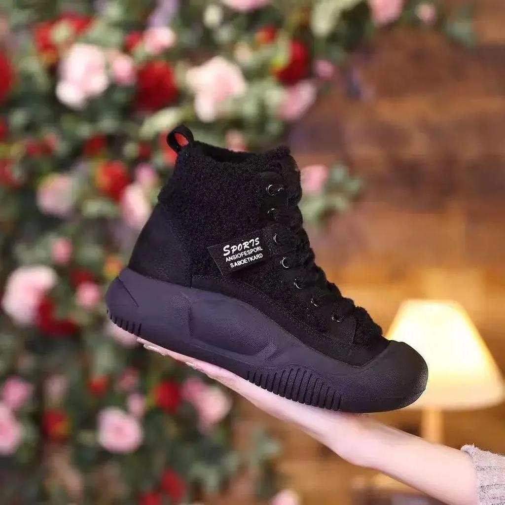 2025 Autumn/Winter New High Lift Cotton Boots with Velvet Warmth Thick Bottom Snow Boots Outdoor Casual Non Slip Cotton Shoes