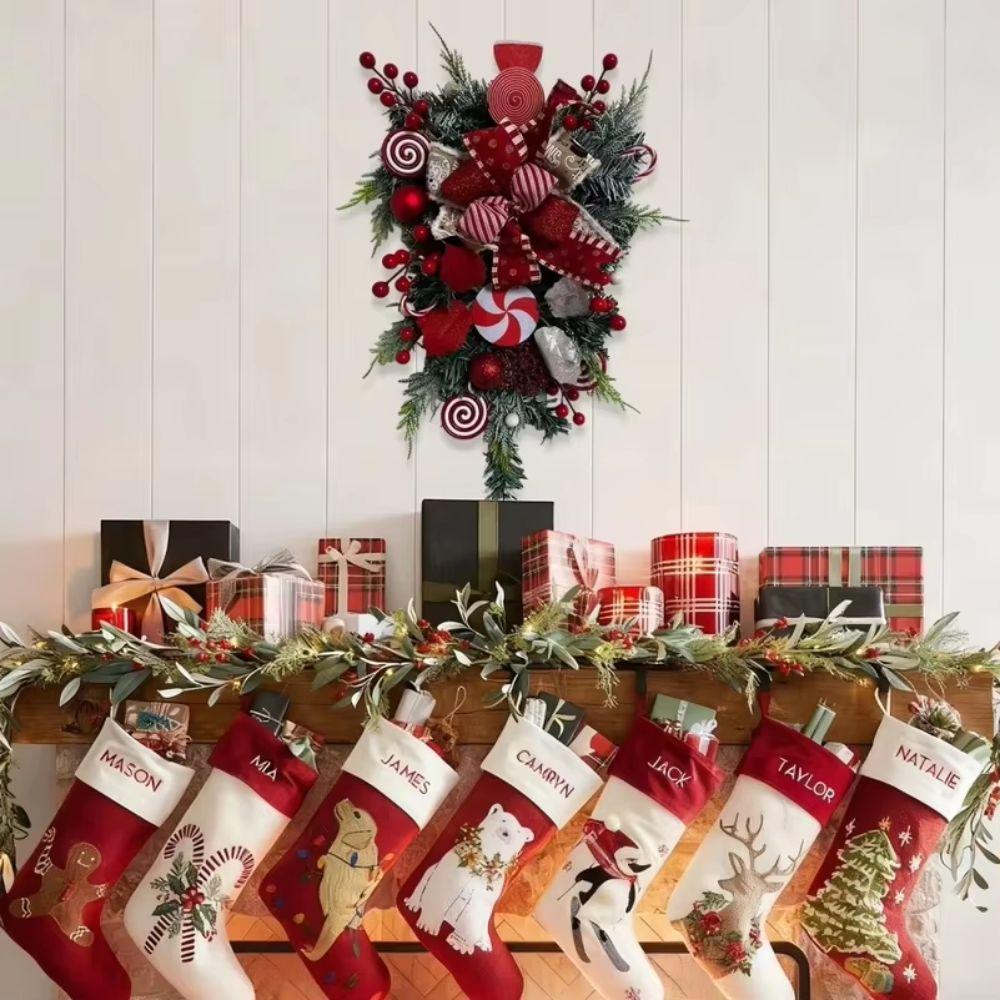 Teardrop Shape Christmas Wreath Lollipop Bow Pine Candy Inverted Tree Xmas