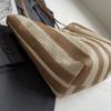 Striped Straw Beach Bag with Zipper Shoulder Bag Holiday Travel Handbag Top Handle Bag for Women Vacation Shopper Totes CLE