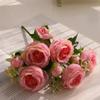 Simulation 5 Big Head 4 Small Bud Rose Pink Silk Bouquet Peony Artificial Flower Bridal Wedding Home Decoration Bouquet
