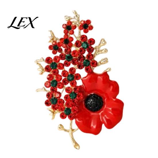 Victory Blossom Pin Never Forgotten Brooch, Red Flower Lapel Commemorative Blazer with Rhinestone, Alloy Memorial Badge Jewelry for Veterans