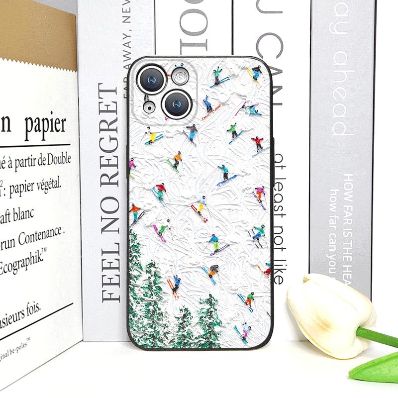 Масляная живопись Снежный пейзаж Лыжный узор Чехол для телефона для iPhone 17 16 12 11 14 Plus 13 15 Pro Max 12 13 Mini X XS XR Мягкий чехол