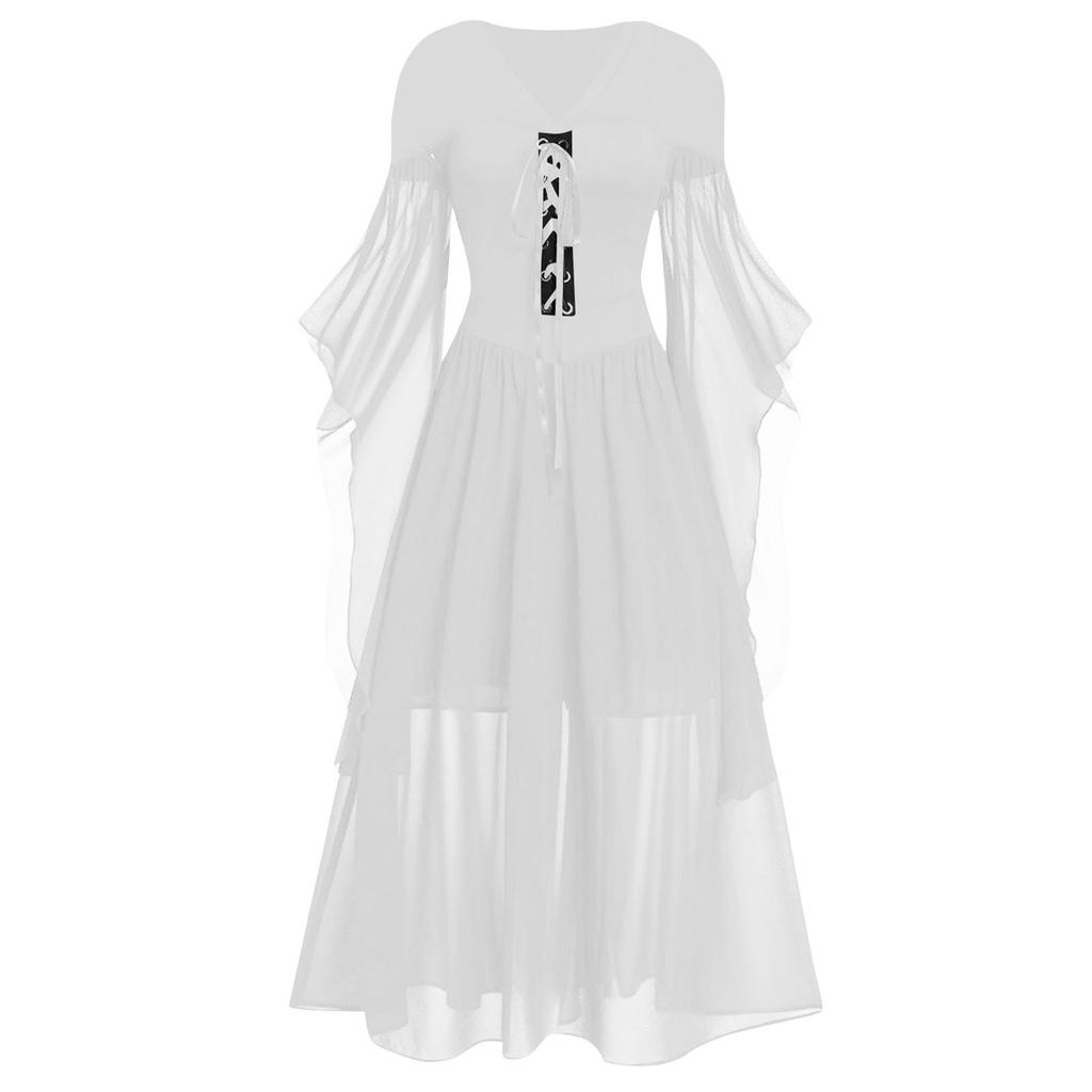 Женское повседневное платье с открытыми плечами больших размеров, сплошное цветное кружевное платье с рукавами-бабочками на Хэллоуин, готическое платье