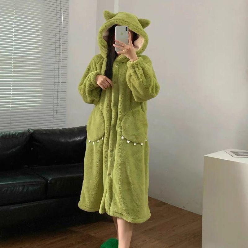 Уютная бархатная ночная рубашка с капюшоном и рисунком больших глаз - женская зимняя пижама свободного кроя из кораллового флиса 2024 года для пар