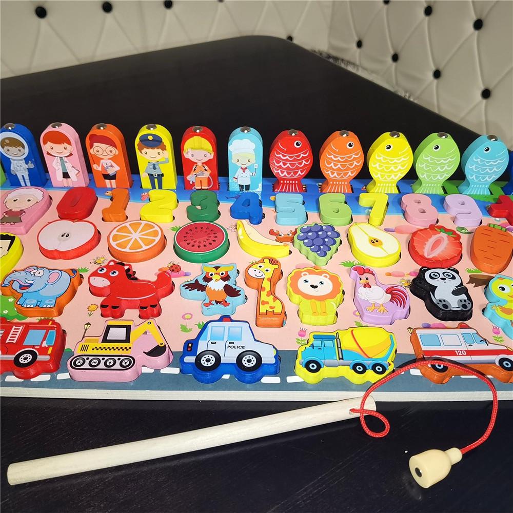 Montessori Wooden Math Toys Children Forest Animals Magnetic Fishing Building Blocks Busy Board Preschool Educational Kids Toys
