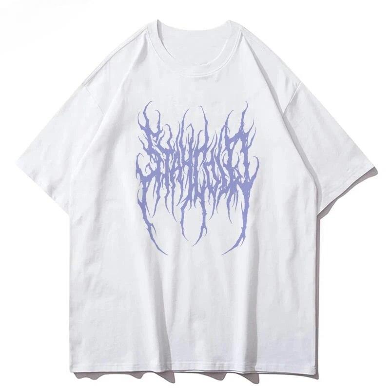 Loose Graphic T-shirt Unisex Hip Hop Graphic Goth Print Summer Short Sleeve Cotton Shirt Y2k Fashion Street Wear Harajuku