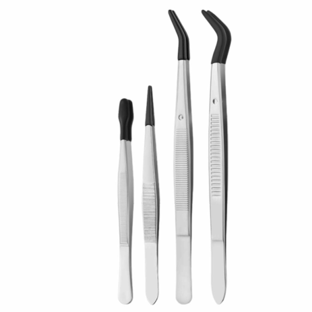 2/3/4/5/6Pcs Rubber Coated Tips Silicone Tipped Tweezers Set Straight Flat Tip Fine Point Bent Tip Tweezers Set Non-Scratch