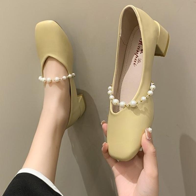 Мода Весна новая неглубокая горловина толстый каблук квадратный носок одинарная обувь повседневная универсальная простая удобная женская обувь