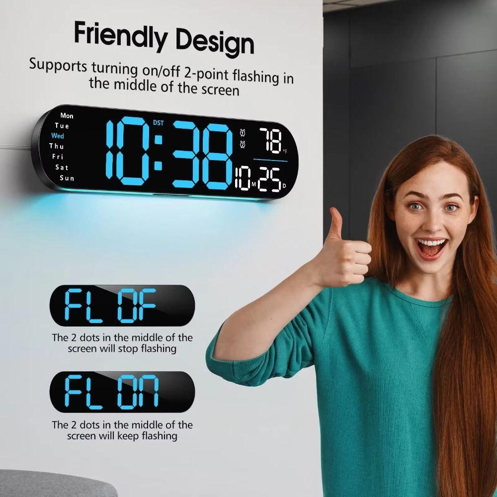 Ambient Lights Large LED Display Clock Electronic Alarm Clock Living Room Decor