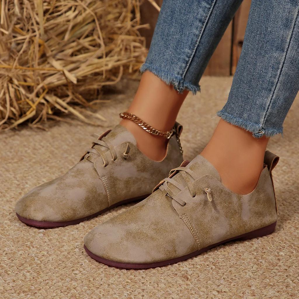New Women's Flat Shoes Round Toe Flats Lightweight Lace-up Single Shoes Outdoor Casual Shoes 2025 New