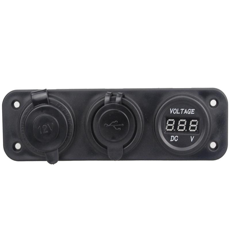 Автомобильные аксессуары - трехфункциональное зарядное устройство с двумя USB-портами + светодиодный вольтметр + панель розеток 12 В, перезаряжаемый адаптер питания, подходящий для аксессуаров для яхт и автомобилей