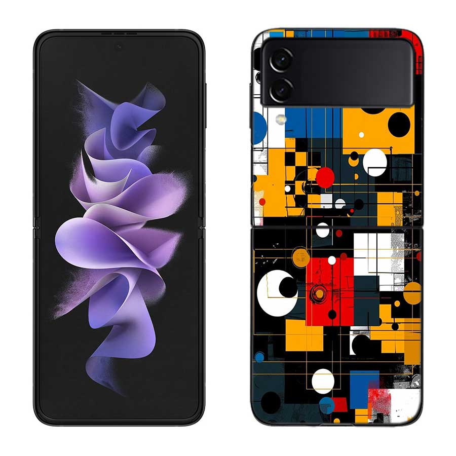 TOPLBPCS Mondrian Grid Phone Case For Samsung Z Flip 7 6 5G Galaxy Z Flip 5 4 3 Black Hard Cell Cover Luxury PC Shell Coque