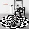 3D Vortex Illusion Rug Round Carpet Checkered Non Slip Area Rug Modern Fashion Carpet Doormat Floor Pad for Home Living Bedroom
