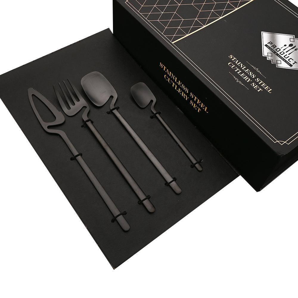 Набор столовых приборов из 24 предметов черного цвета, набор столовых приборов из нержавеющей стали 18/10, вилка, нож, ложка, набор столовых приборов, подарочная коробка, можно мыть в посудомоечной машине