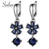 Серьги-капли SODROV Royal Blue Flower с цирконом