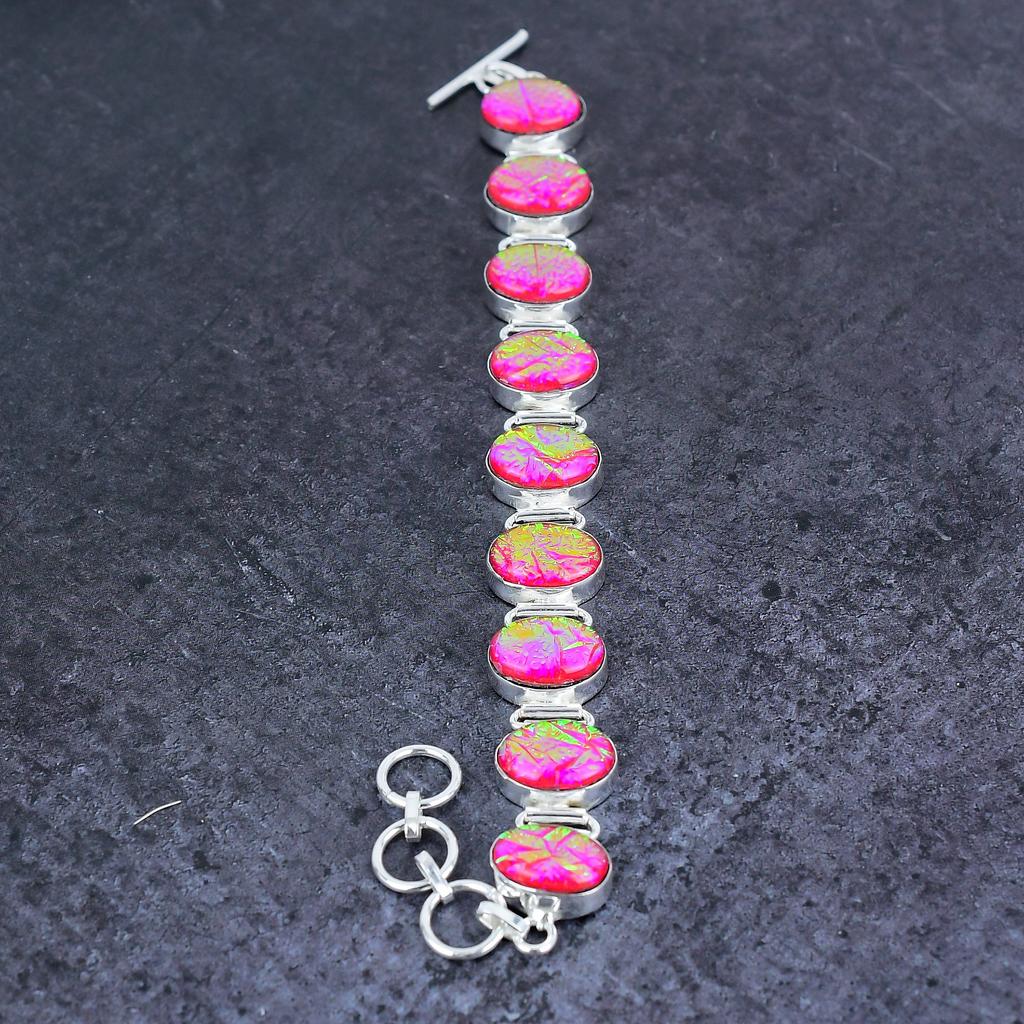 Розовый триплет опал драгоценный камень ручной работы серебро 925 пробы браслет 7-8" W4a44