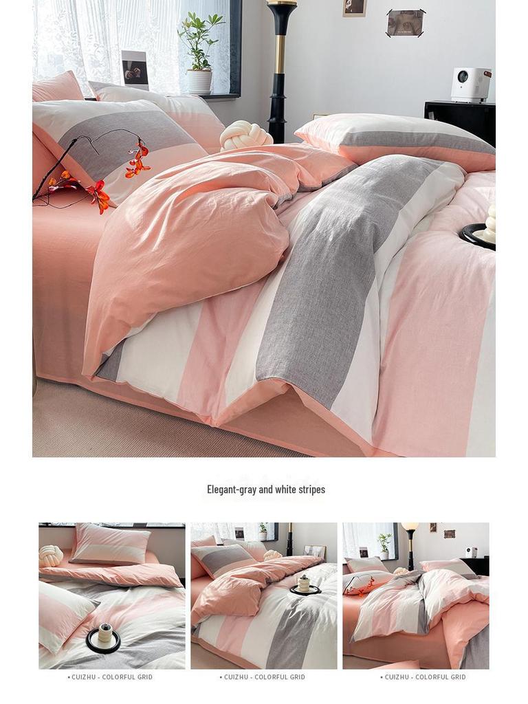 Серия AB Cotton: Комплект постельного белья из чистого хлопка для общежития - односпальный, из четырех частей с простынями