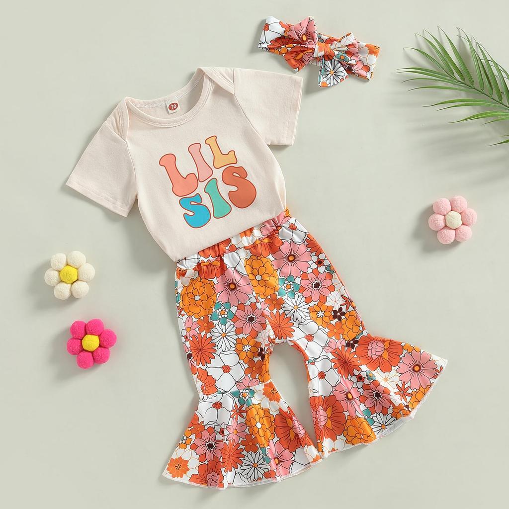 Big Sister Little Sister Matching Outfits 6M 12M 18M 24M Little Sister Newborn Outfit Baby Girl Romper Floral Bell Bottoms Summer Clothes