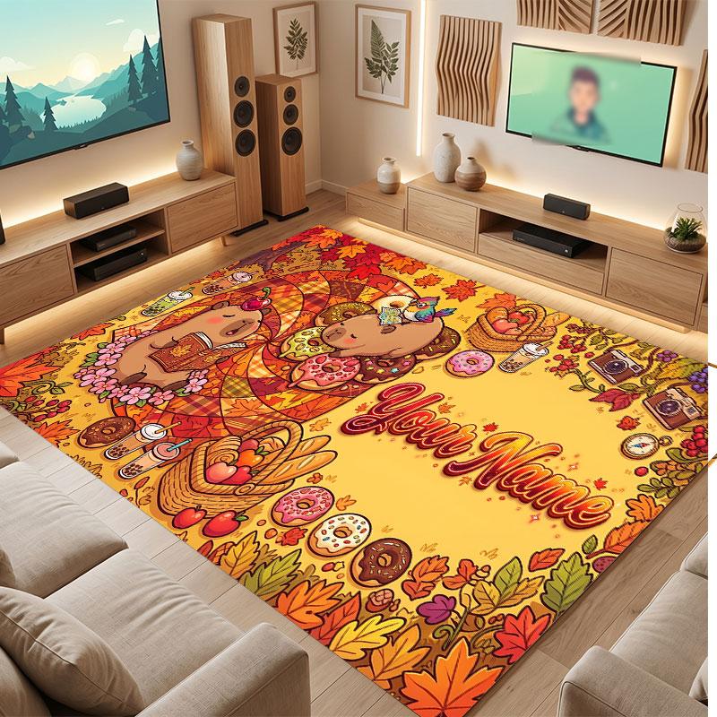 Mountain Landscape Theme Crystal Velvet Floor Rug Personalized Custom Name Text Warm Carpet Home Decoration