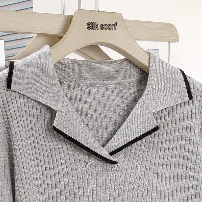 Women's Elegant Lapel Knit Long Sleeve Top