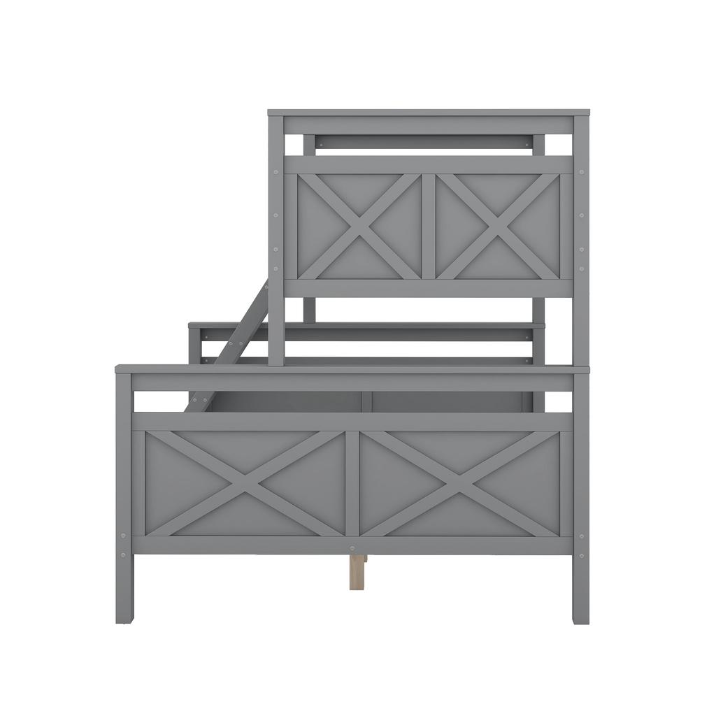 =(WX000403AAE-1)Bunk bed with ladder and safety rail, convertible into 2 separate beds, wood bed, 90(140)x200cm, grey(ETA 7.13)
