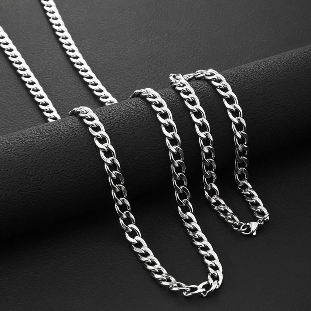 1 Set Titanium Steel Cuban Link Chain Men's Polished Stainless Steel Jewelry, Hip-Hop Party Style Necklace And Bracelet No Pendant Design