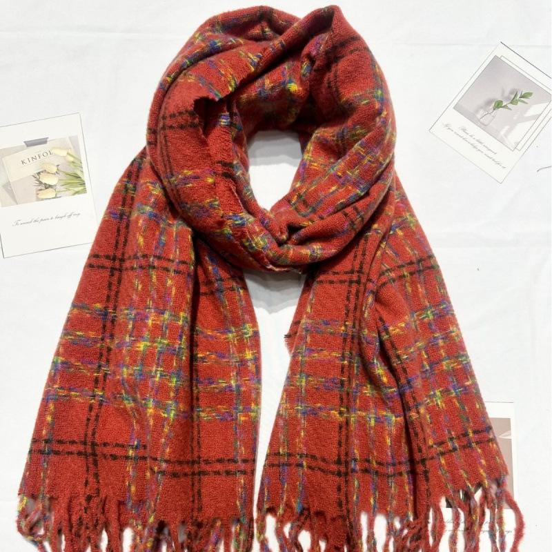 Imitation Cashmere Scarf for Women Winter New Korean Style Small Fresh Color Plaid Thickened Warm Student Shawl Scarf for Men