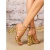 Fashion New Style Fashionable Golden Narrow Band Square Toe Women's Sandals Designer Fretwork High Heels Ankle Buckle Strap Ladies Shoes