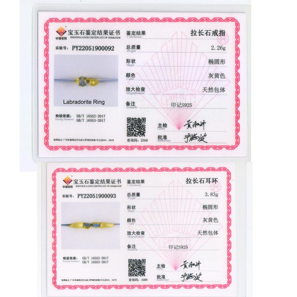 Bolaijewelry Natural Labradorite Oval 6*8mm Ring Earrings Jewelry Set 925 Sterling Silver Women Fine Jewelry Anniversary Party Birthday Gift