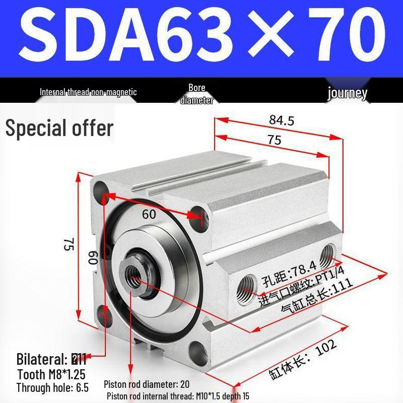 SDA Series Pneumatic Cylinders: Sizes 12 to 100mm, Stroke 35 to 90mm