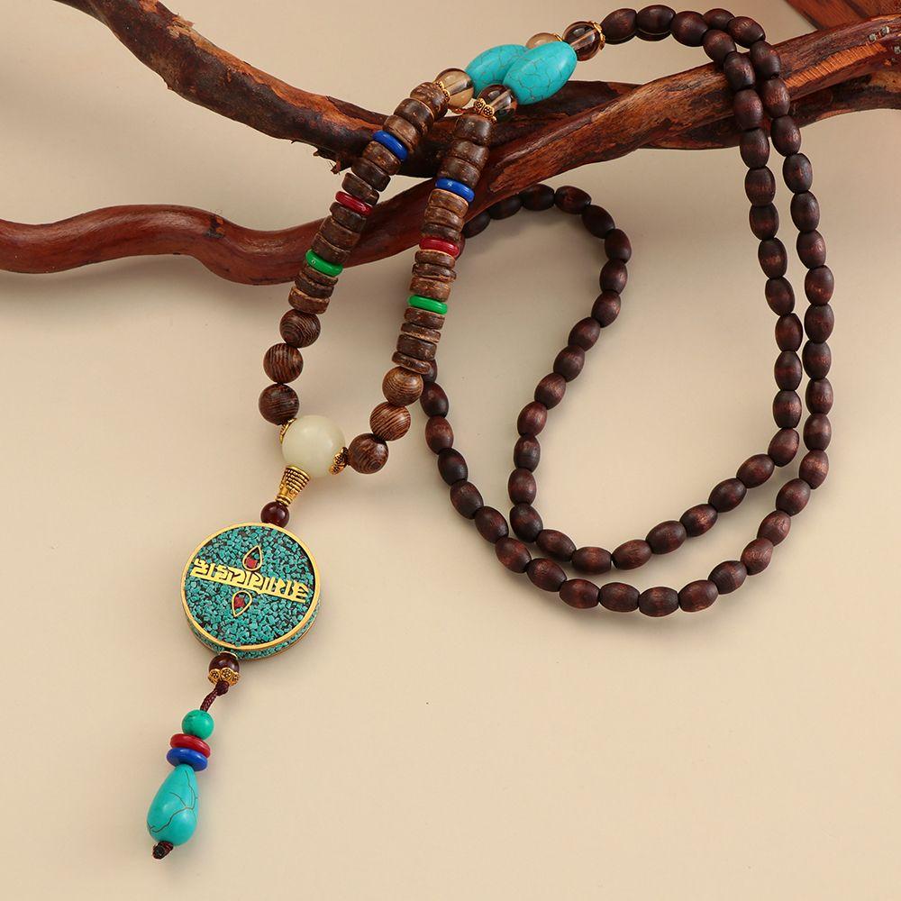 Boho Lucky Gift Ethnic Jewelry Party Mala Wood Bead Buddhist Horn Fish Pendant Nepal Necklace