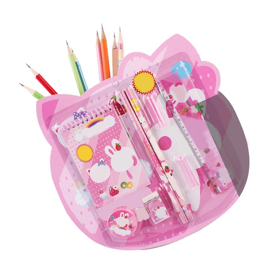 Мультяшный канцелярский набор легкий портативный карандаш ластик линейка блокнот канцелярские принадлежности для детей розовый