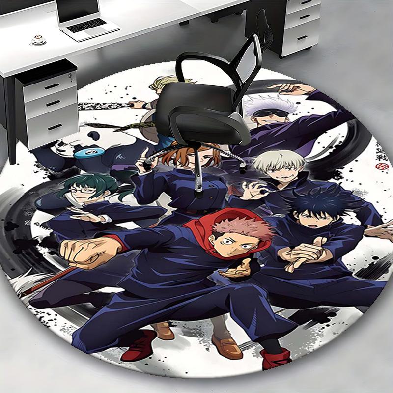 1pc Anime Cartoon Design Round Carpet Office Chair Mat, NonSlip Rug for Home Decor