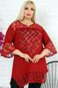 Женская стильная туника больших размеров с кружевным принтом и детальным v-образным вырезом с короткими рукавами и разрезом спереди