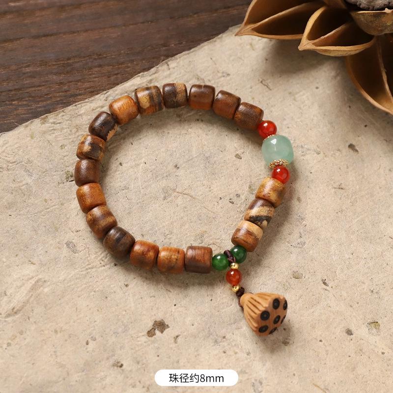 Hua Qinan Agarwood Wood Lotus Lotus Pod Bracelet Tiger Striped Bucket Beads Niche Design Men's and Women's Cultural Play Bracelet