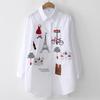 White Shirt Casual Button Up Turn Down Collar Female Blouse Long Sleeve Cotton Blouse Embroidery Blouse Lady