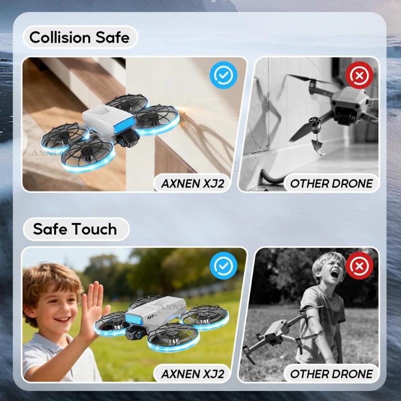 XJ2 Mini Drone 8K Dual HD Camera 5G WIFI Transmission Foldable Brushless RC Quadcopter Full-coverage Protective Cover Remote Control Toy Kid Gift